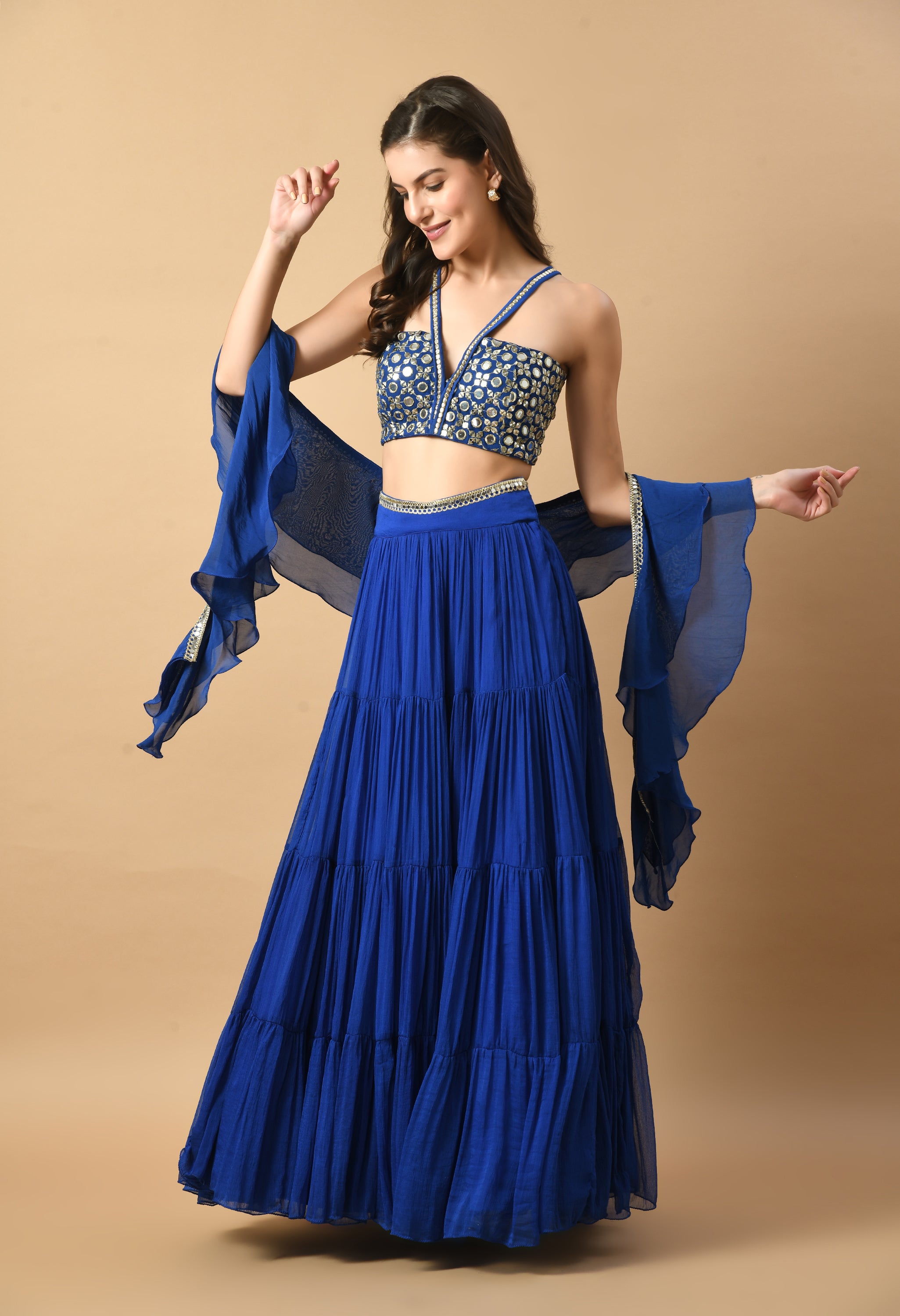 Blue Mirror Work Lehenga