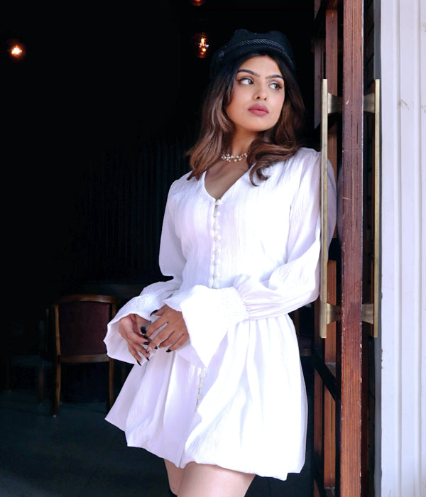 White Pleated Shirt Dress