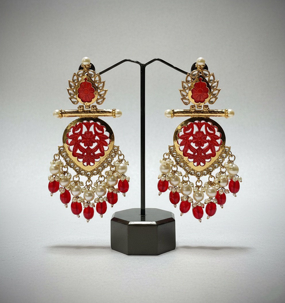 Red Gold Pearl Earrings