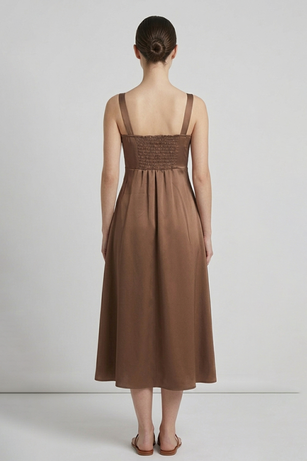 Brown Satin Midi Dress