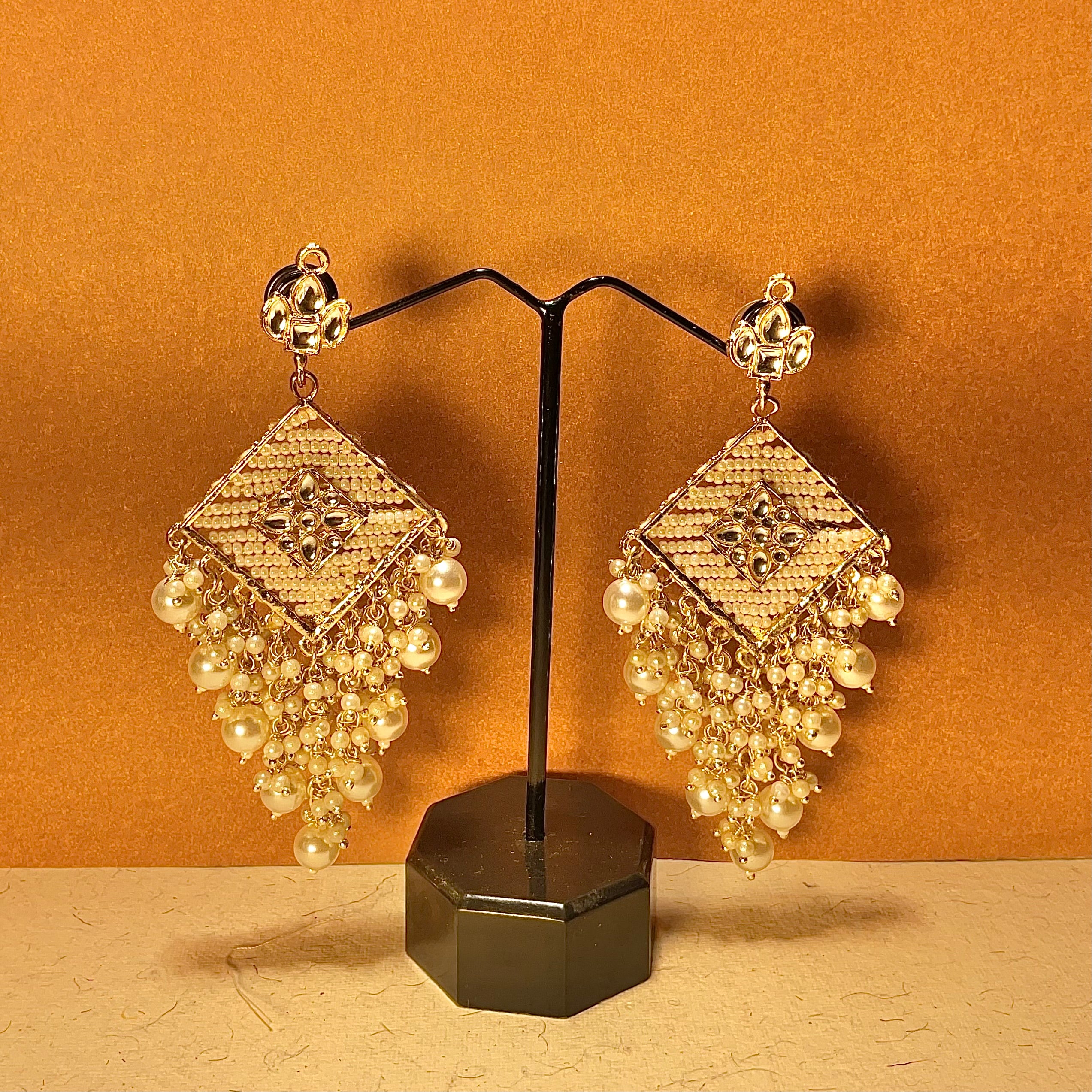 White Gold Pearl Earrings