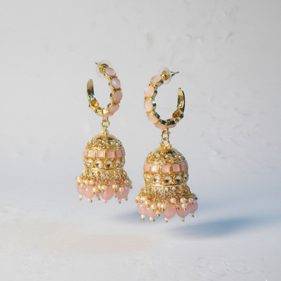 Baby Pink Gold Jhumki Earrings