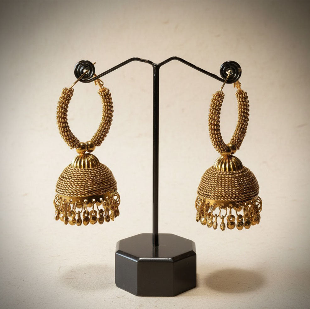 Gold Hoop Jhumka Earrings
