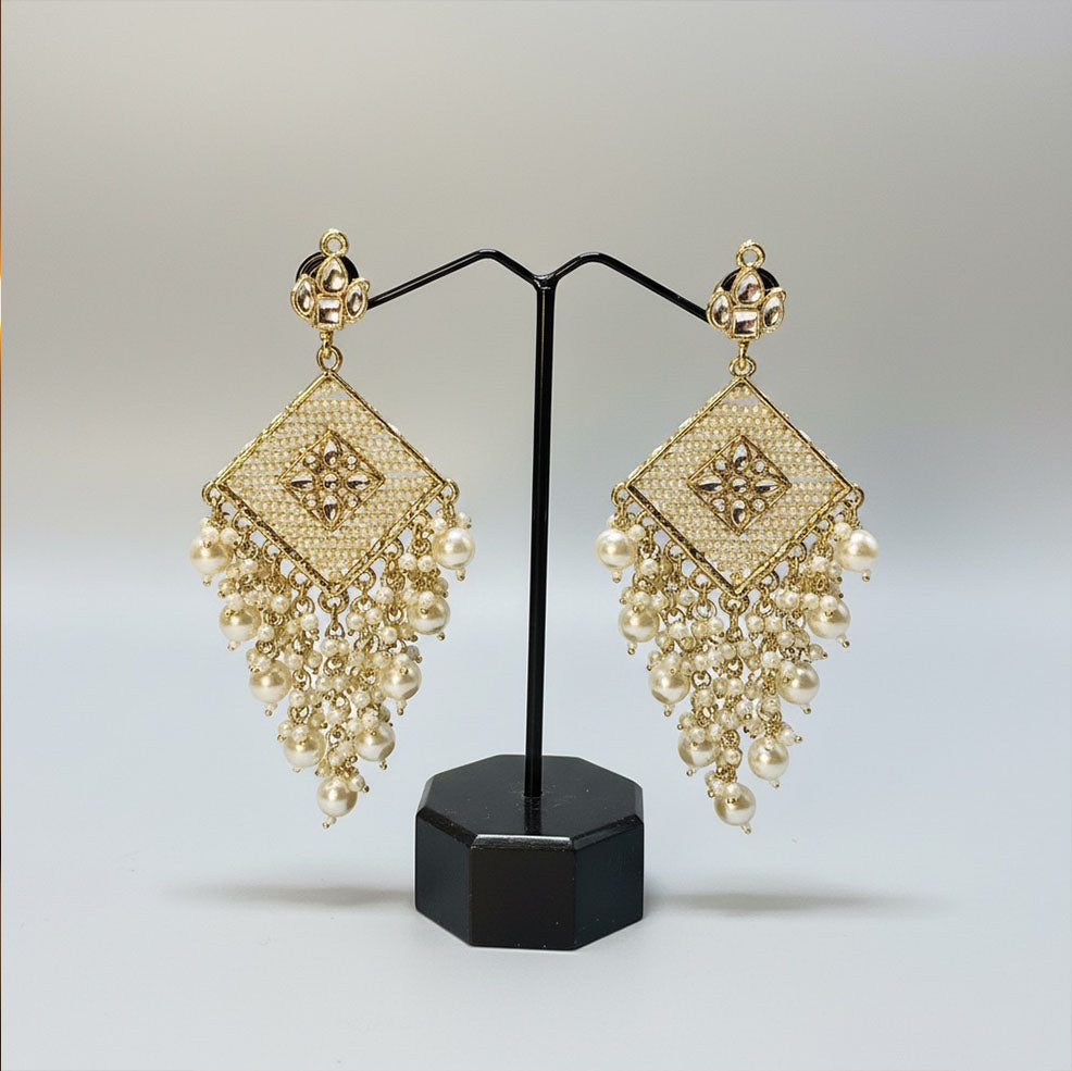 White Gold Pearl Earrings