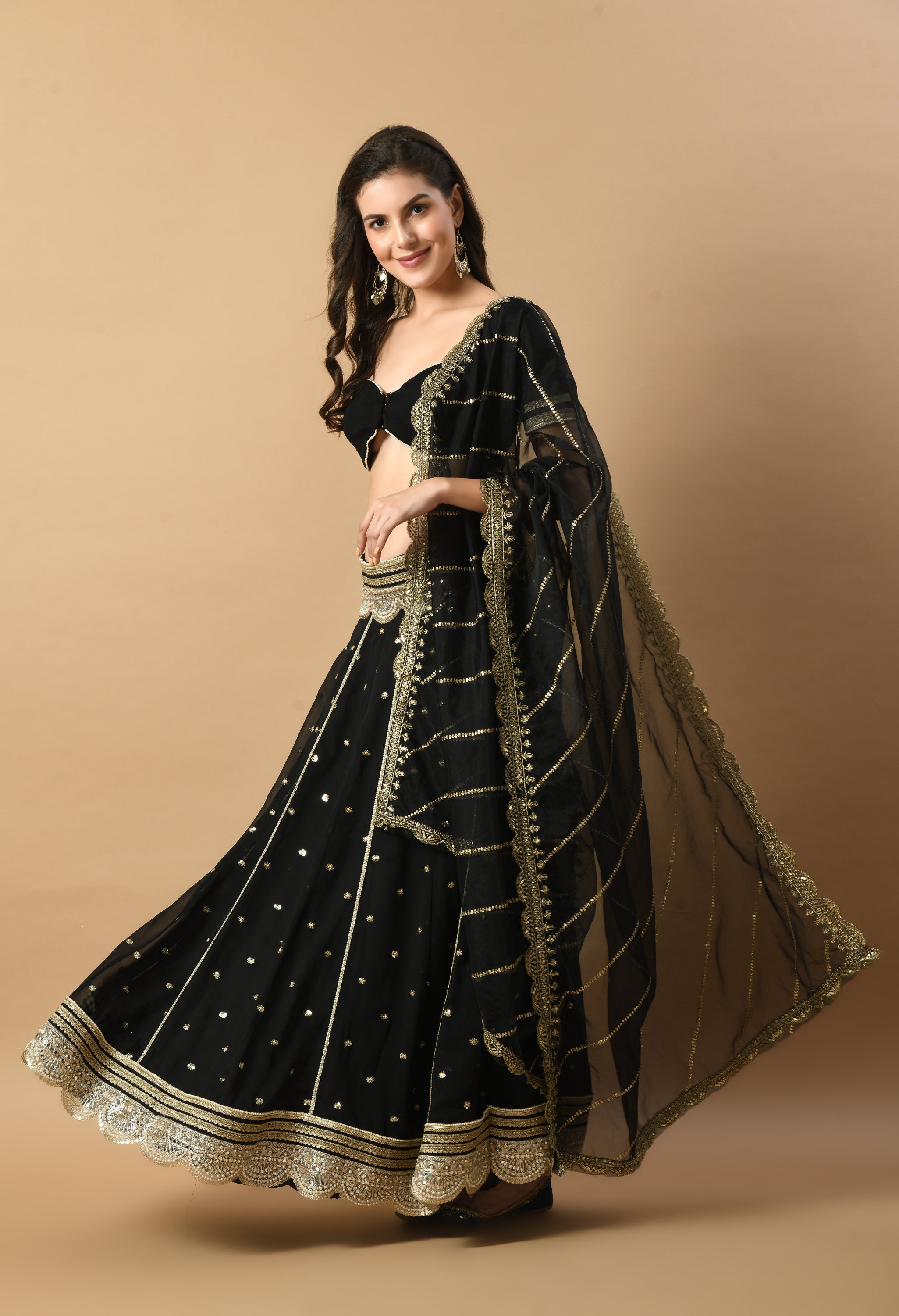 Black Embroidered Georgette Lehenga