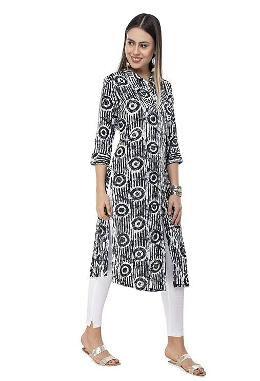 Black Cotton Printed Straight Kurti
