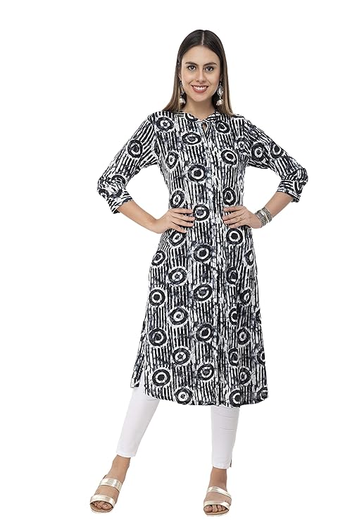 Black Cotton Printed Straight Kurti