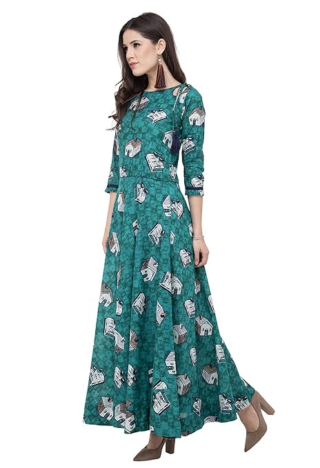 Green Printed A-Line Kurti