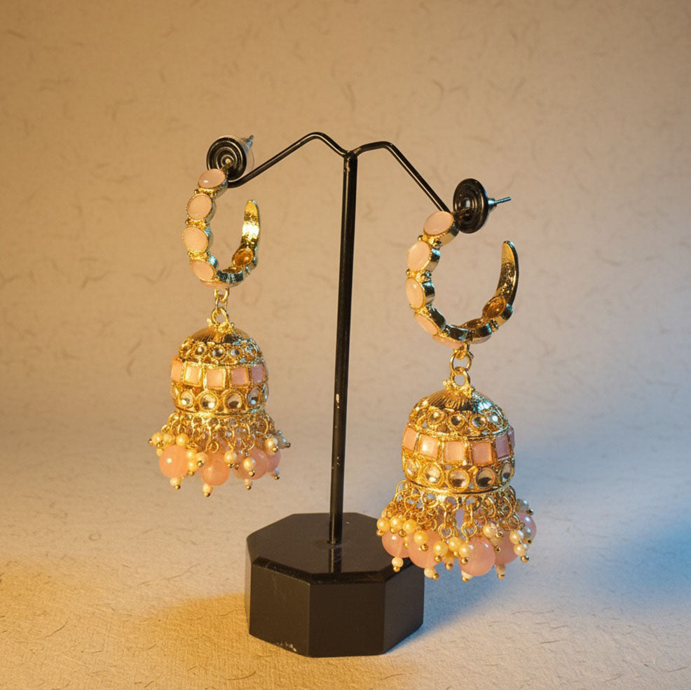 Baby Pink Gold Jhumki Earrings