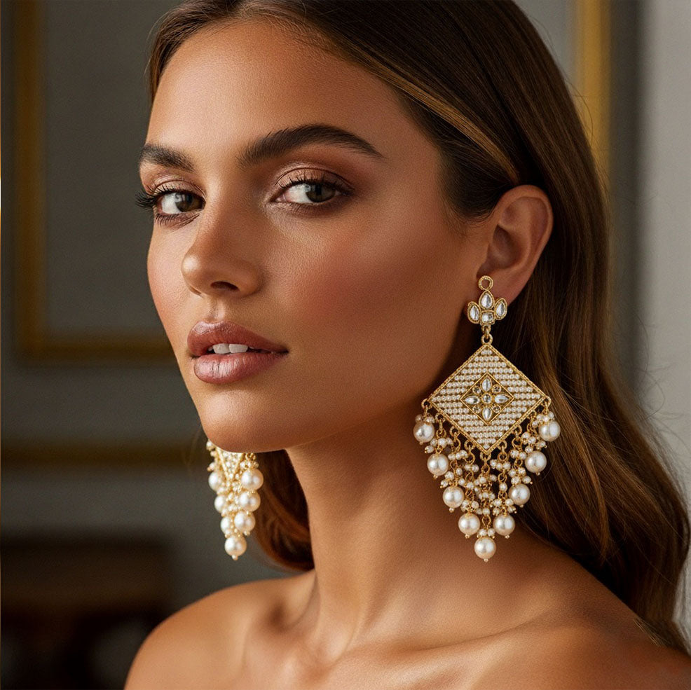 White Gold Pearl Earrings