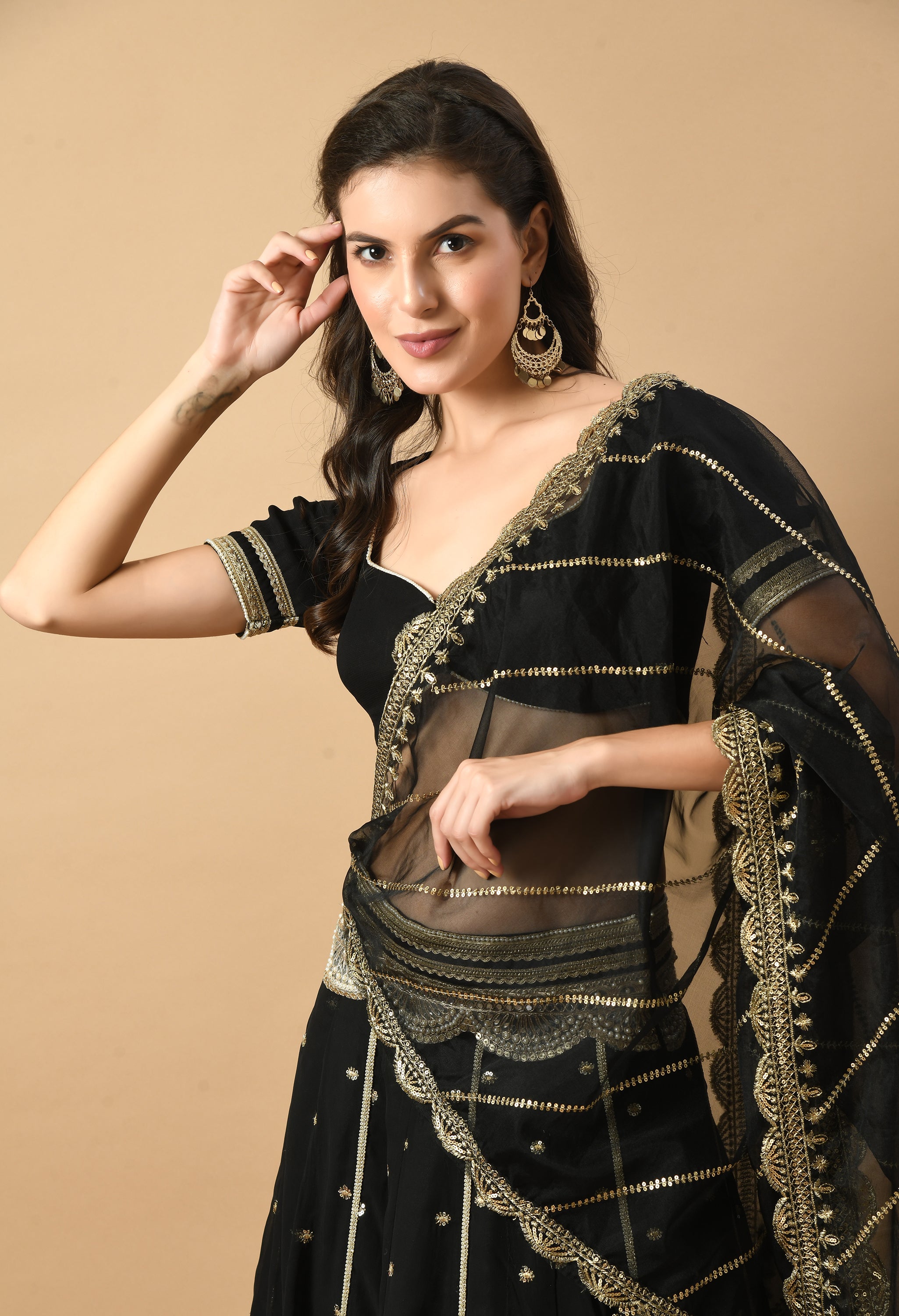 Black Embroidered Georgette Lehenga