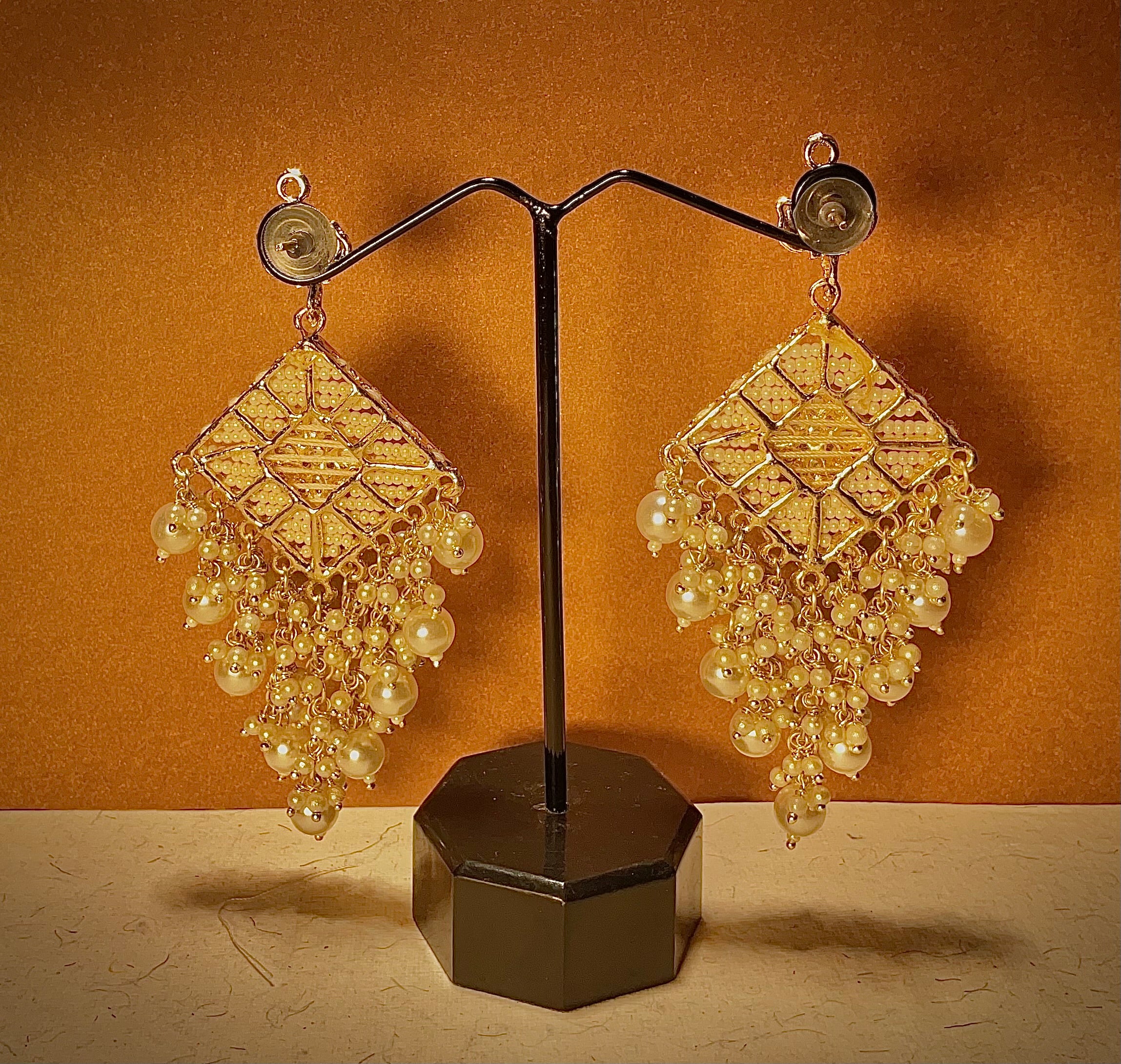 White Gold Pearl Earrings