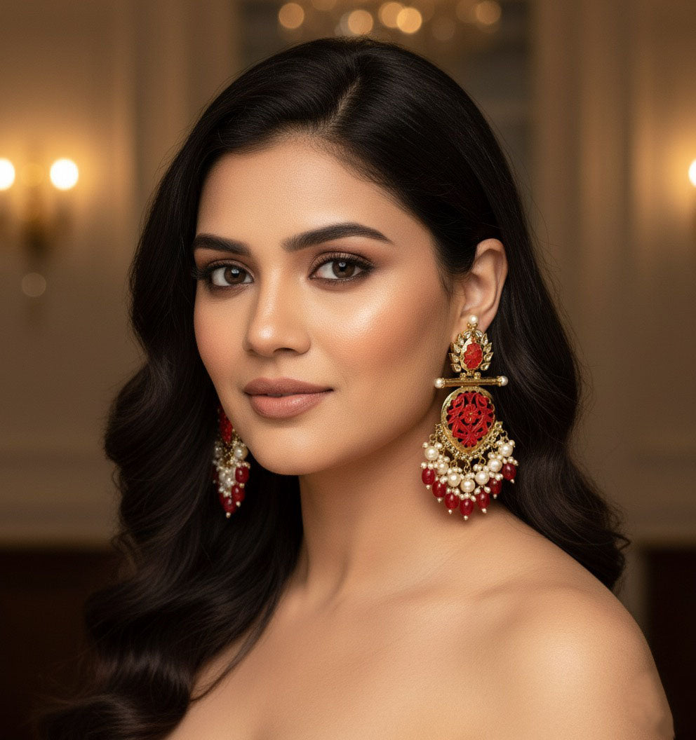 Red Gold Pearl Earrings
