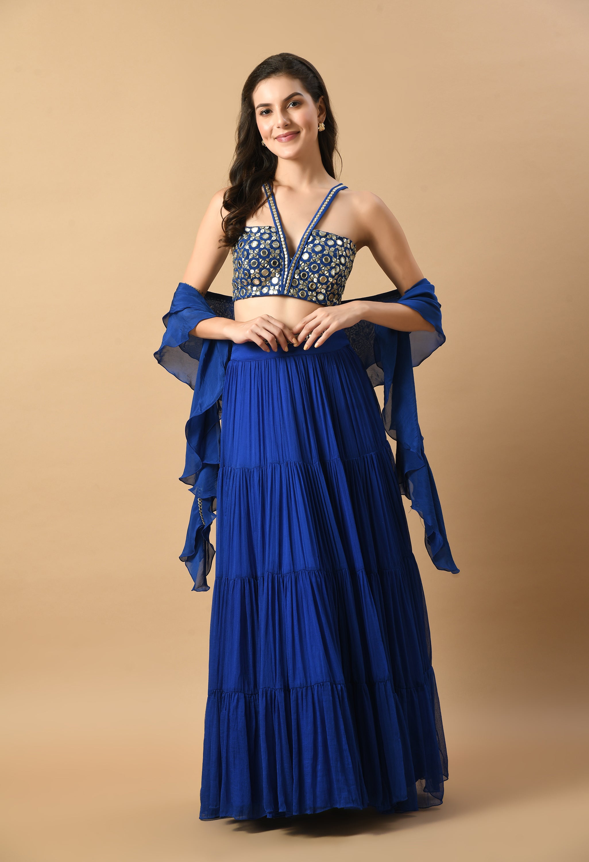 Blue Mirror Work Lehenga