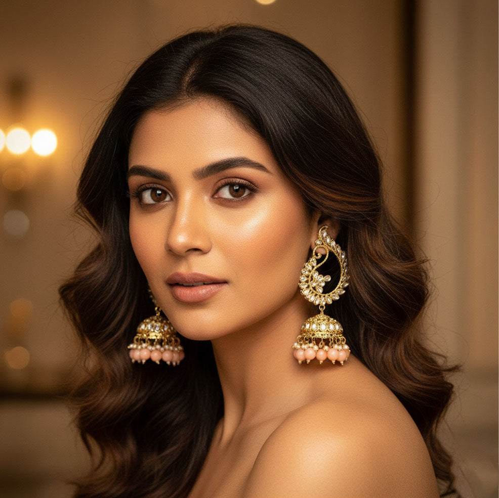 Peach Golf Jhumki Earrings