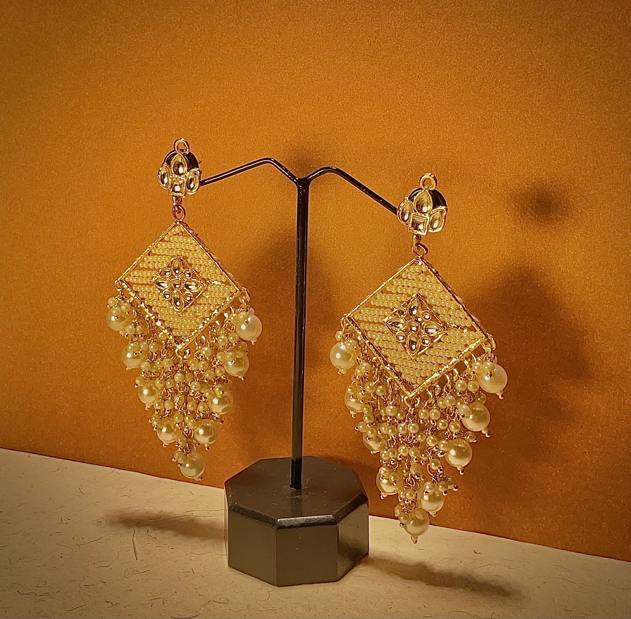 White Gold Pearl Earrings