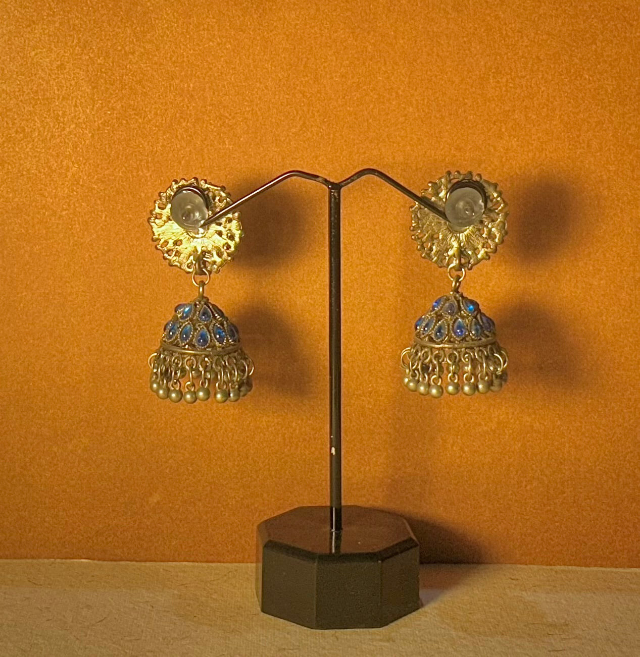 Blue Oxidized Jhumki Earrings