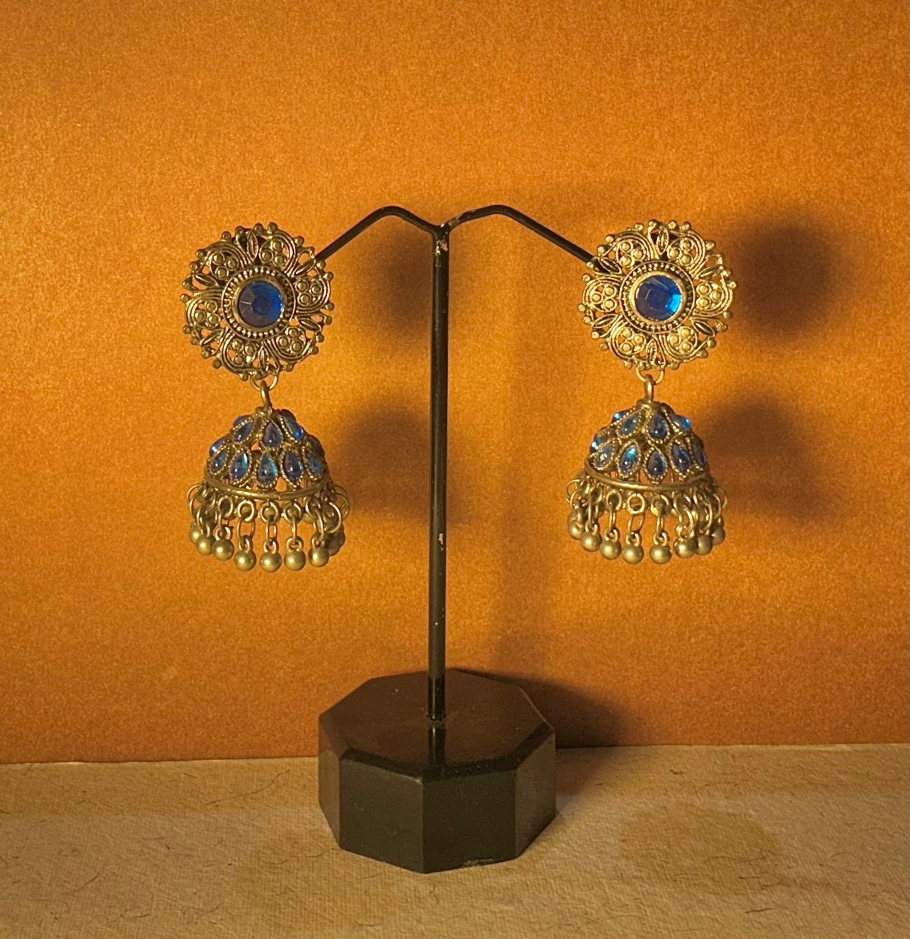 Blue Oxidized Jhumki Earrings
