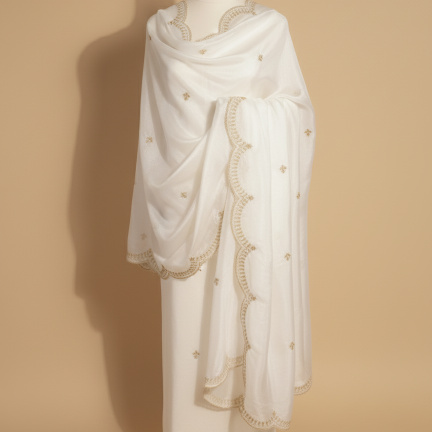 Gold Border Chinon Dyeable Dupatta