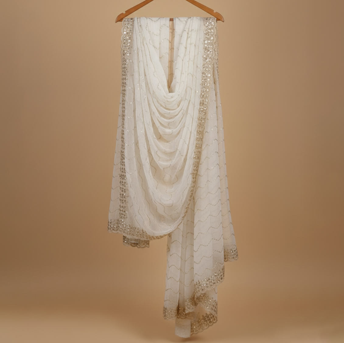 Gold All Over Embroidered Organza Dupatta
