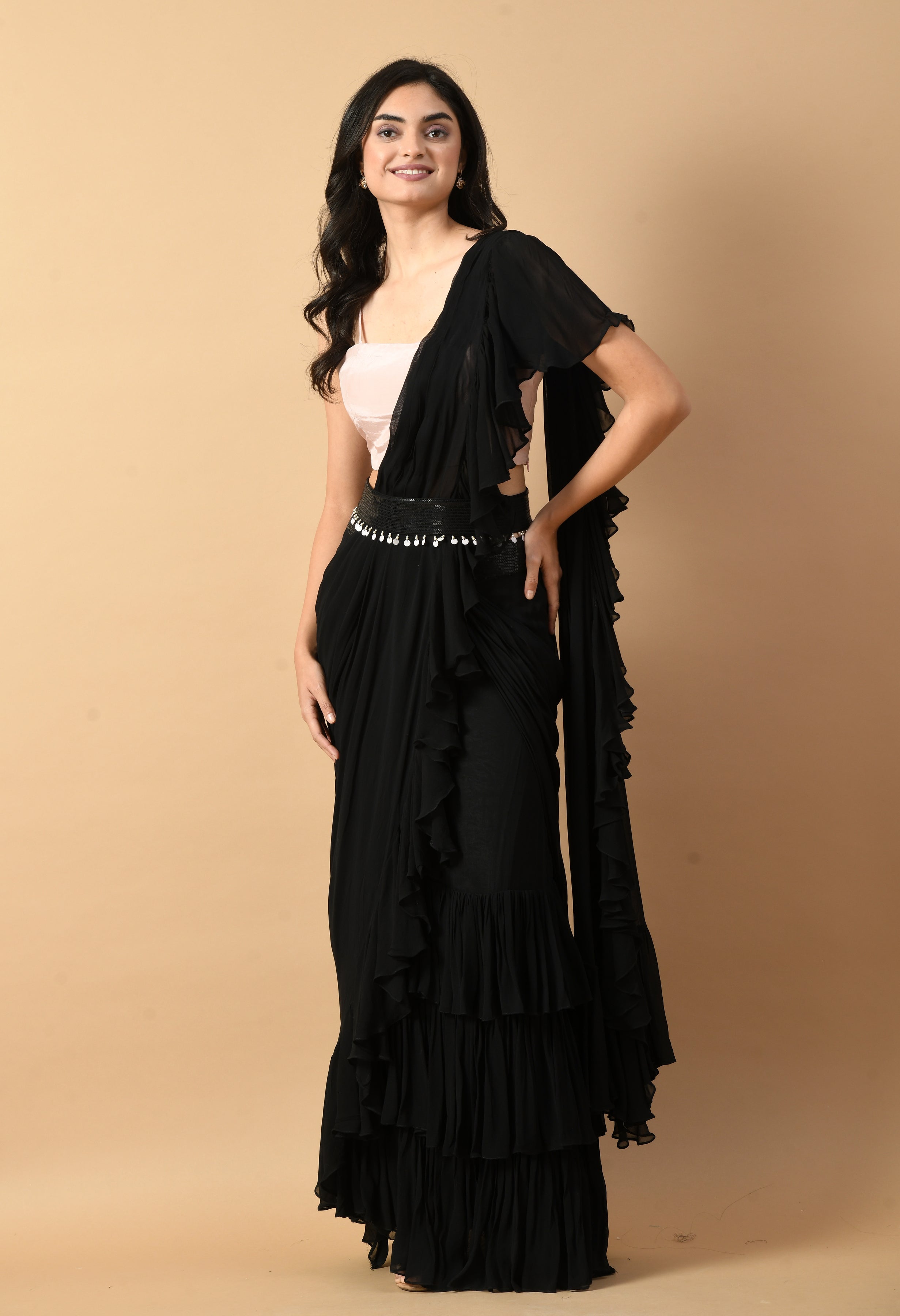 Black Georgette Drape Saree