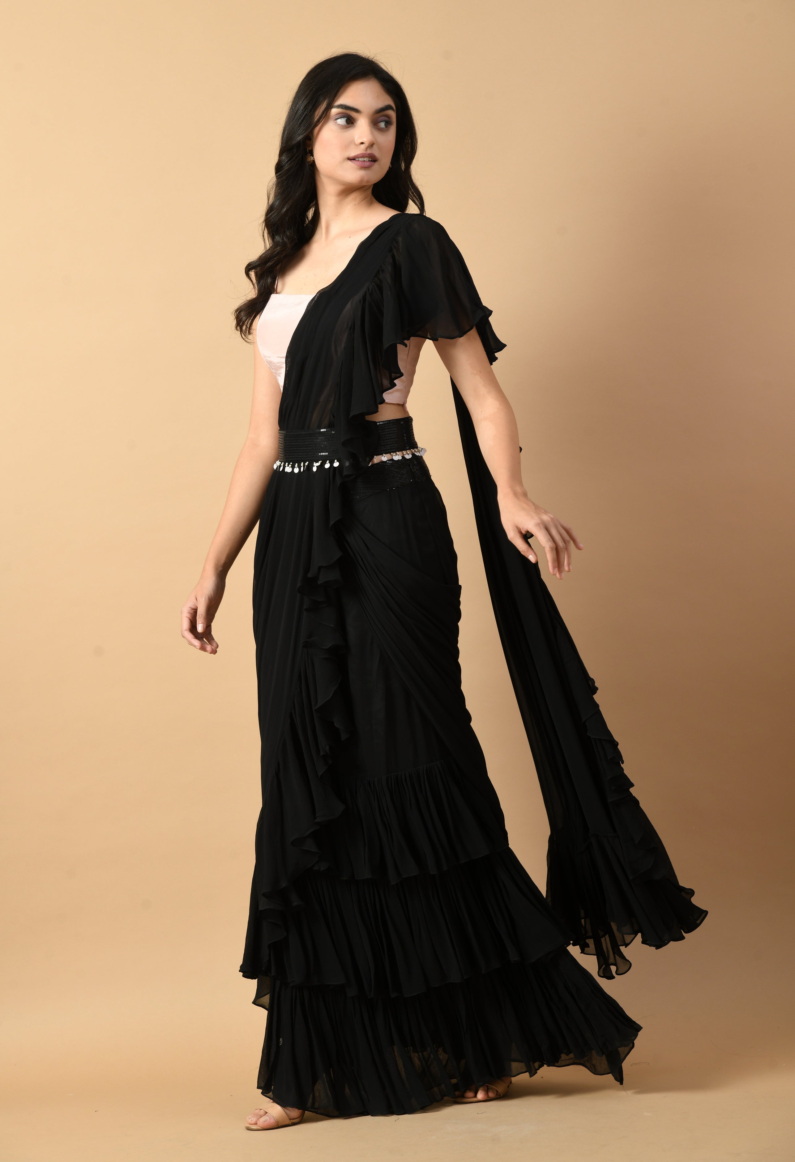 Black Georgette Drape Saree