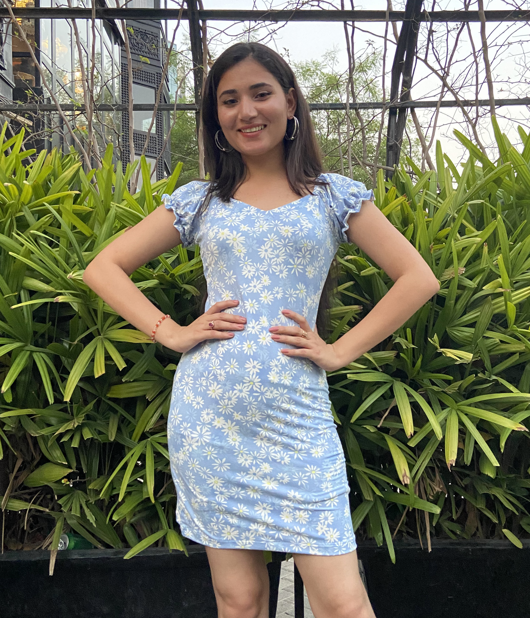Blue Floral Bodycon Dress