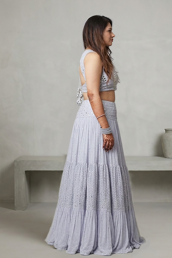 Sky Blue Mirror Work Lehenga
