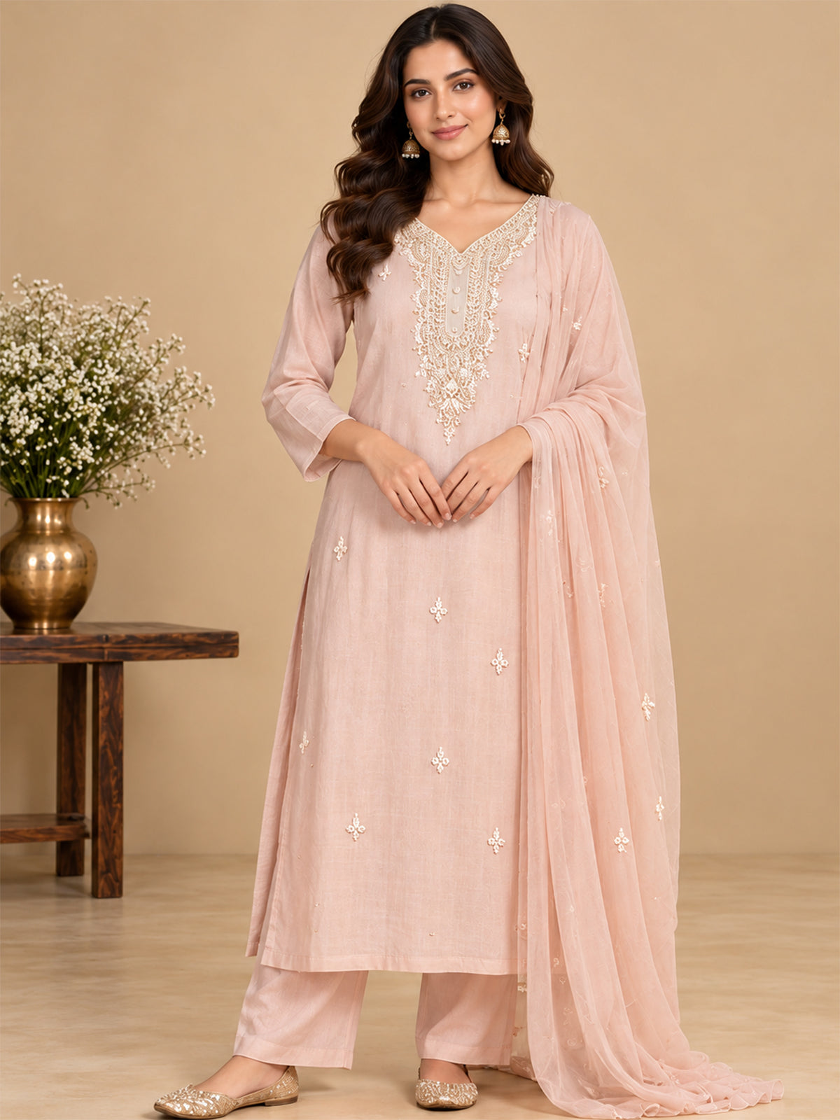 Light Pink Chanderi Suit Set
