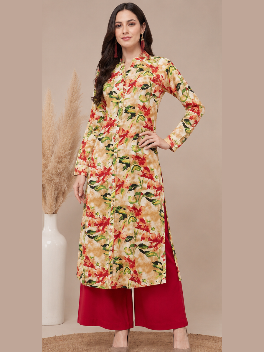 Floral Print Straight Kurti