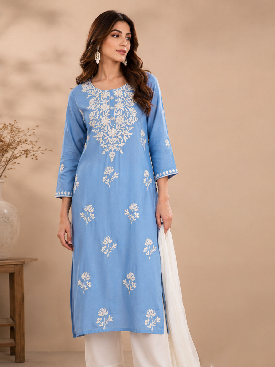 Blue-White Chikankari Kurta