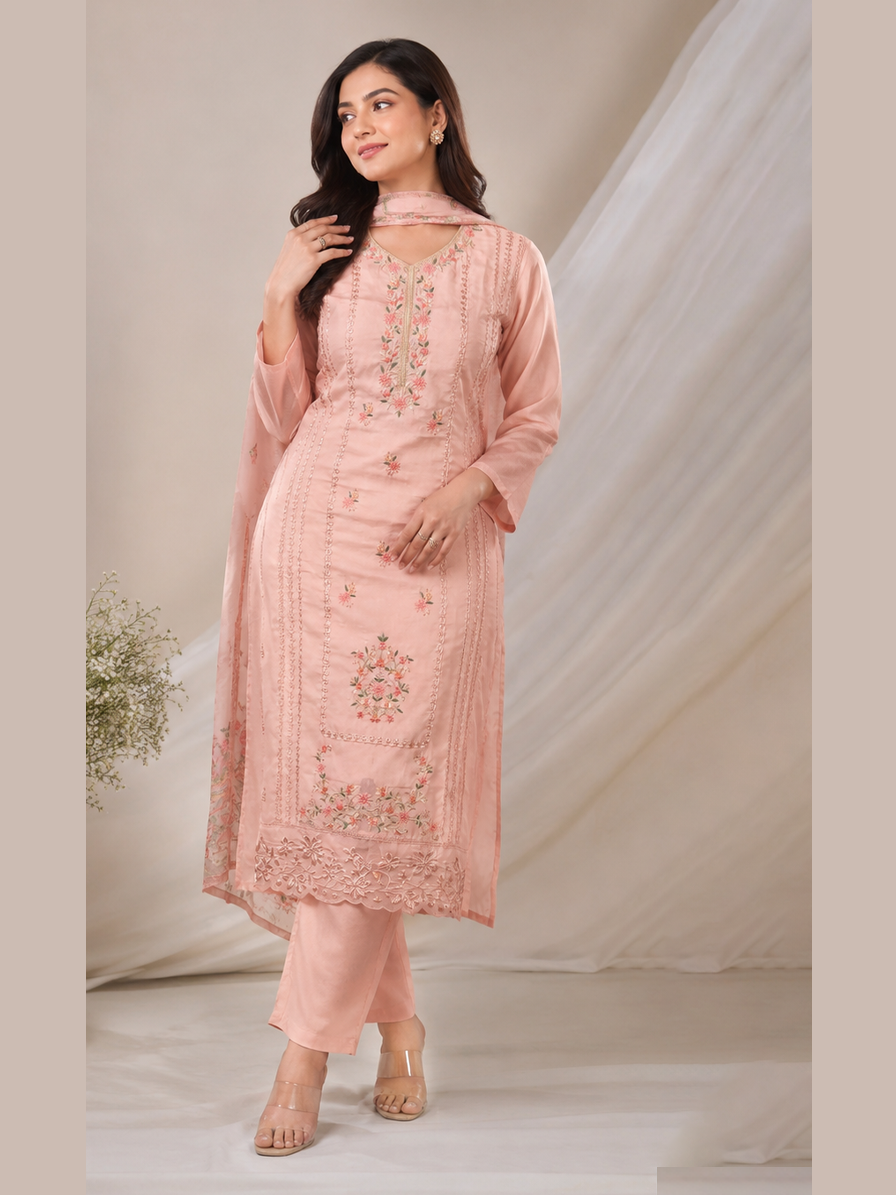 Pink Embroidered Suit Set