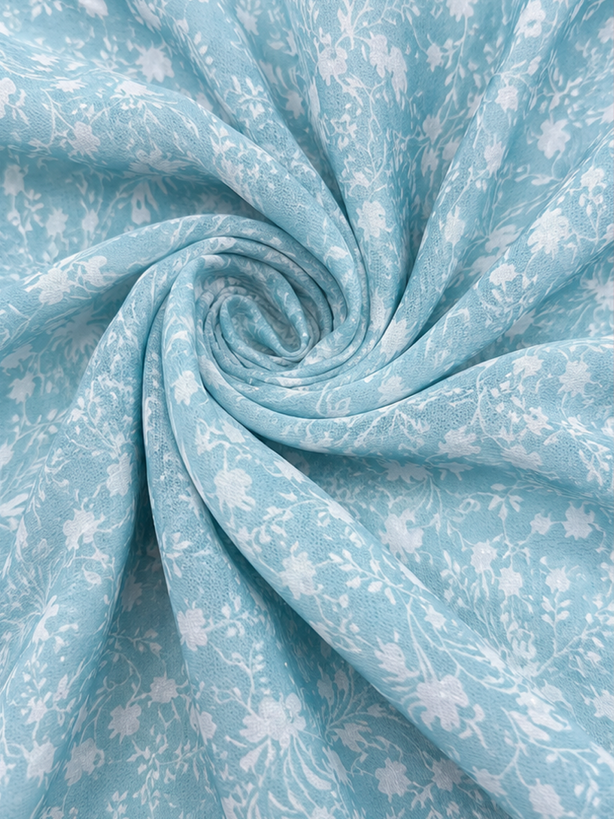Aqua Blue Floral Georgette Fabric