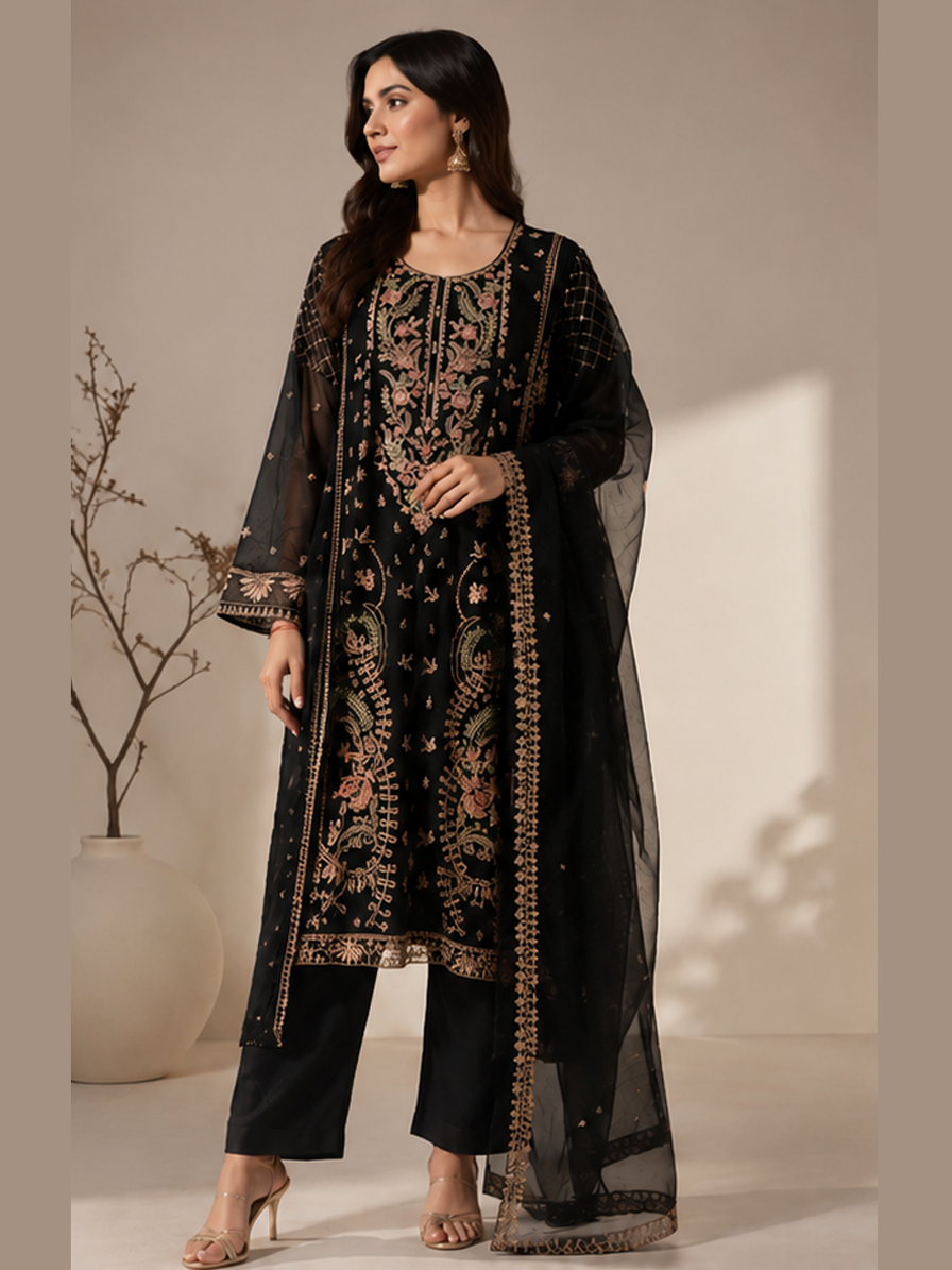 Black Floral Suit Set