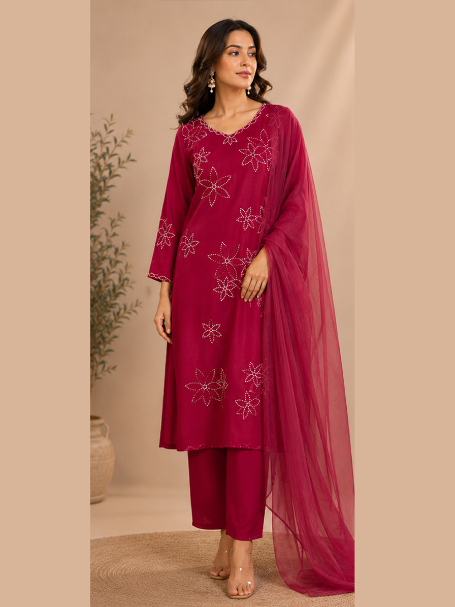 Hot Pink Floral Suit Set