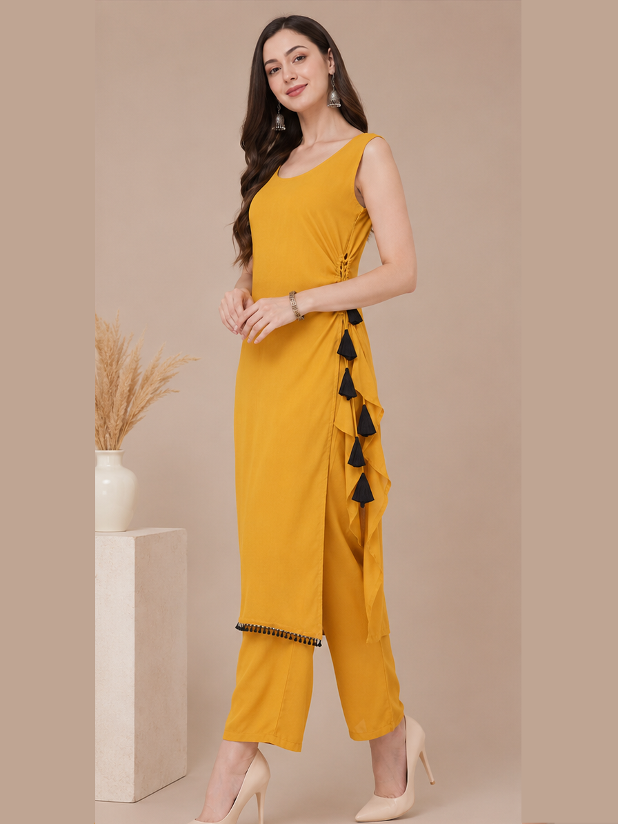 Mustard Straight Kurti with Trouser