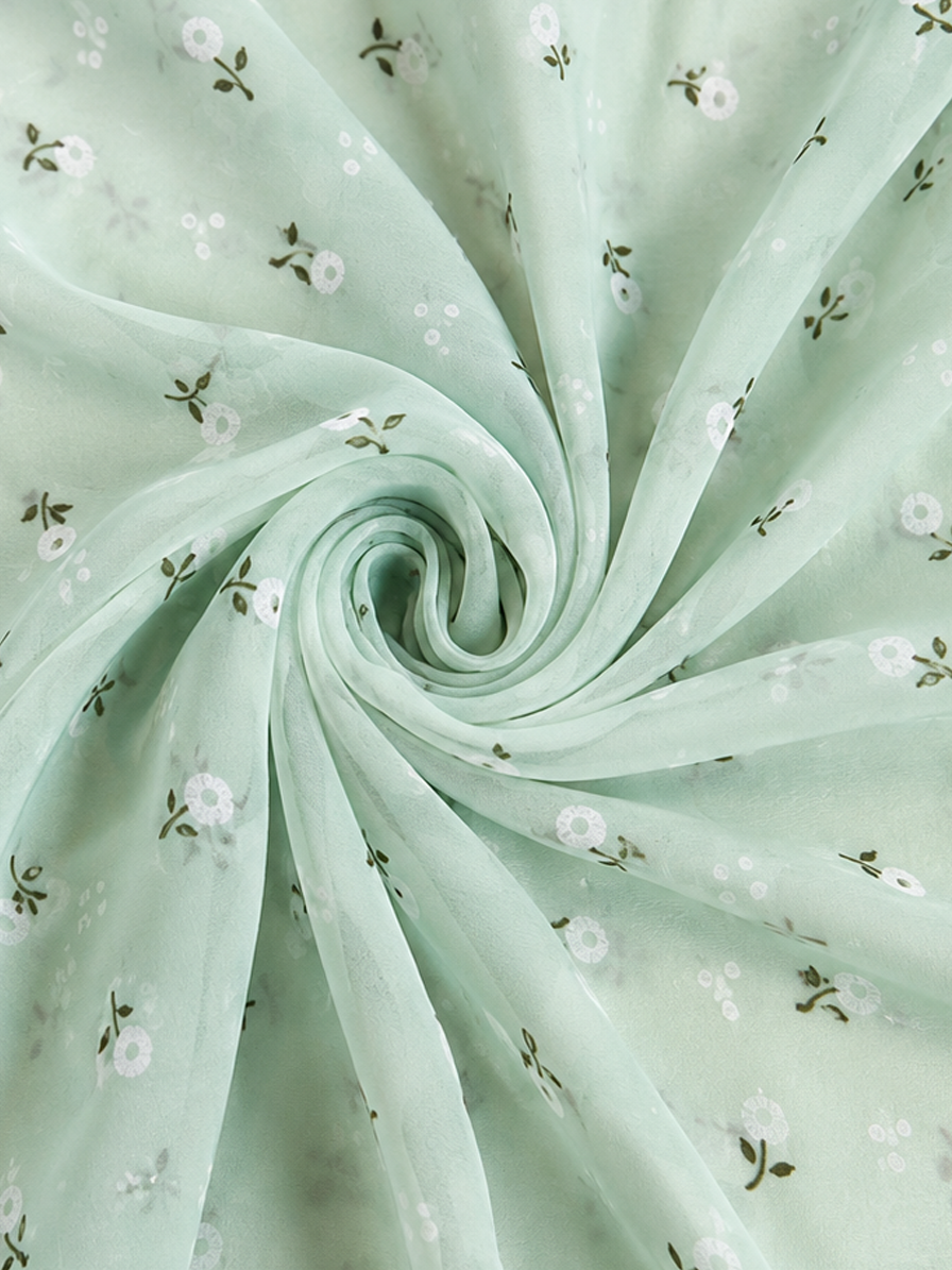 Mint Green Floral Georgette Fabric