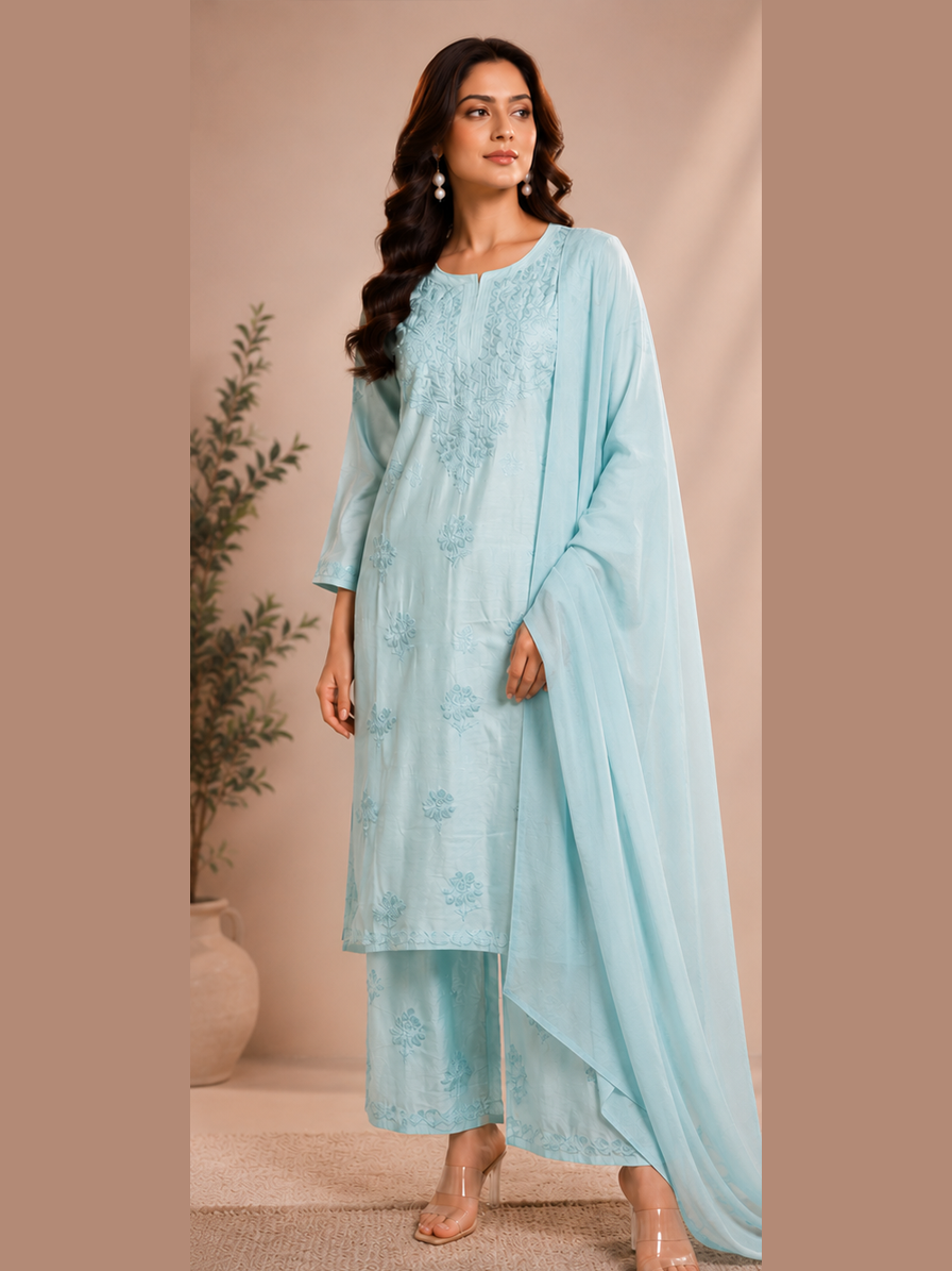Blue Chikankari Suit Set