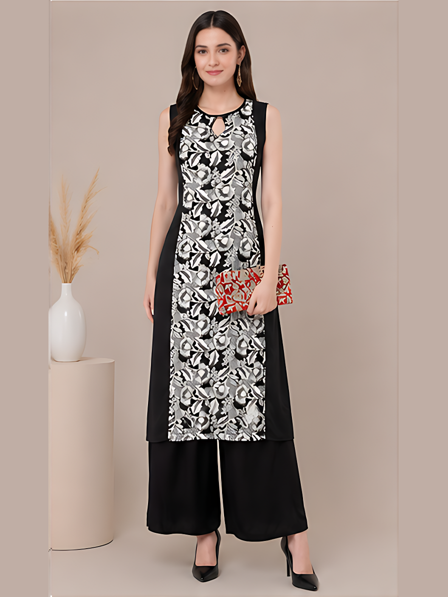 Floral Print Crepe Kurti
