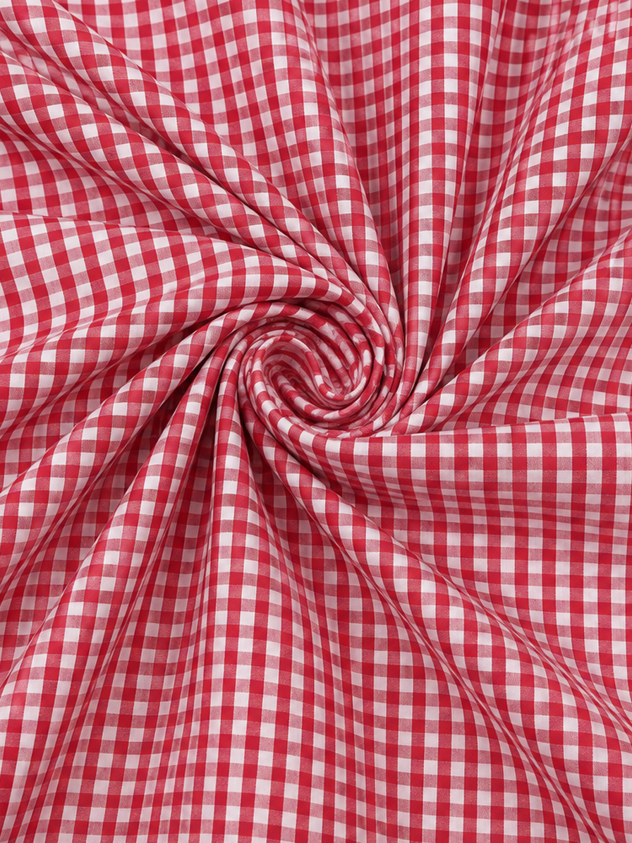 Red & White Gingham Checks Cotton Fabric