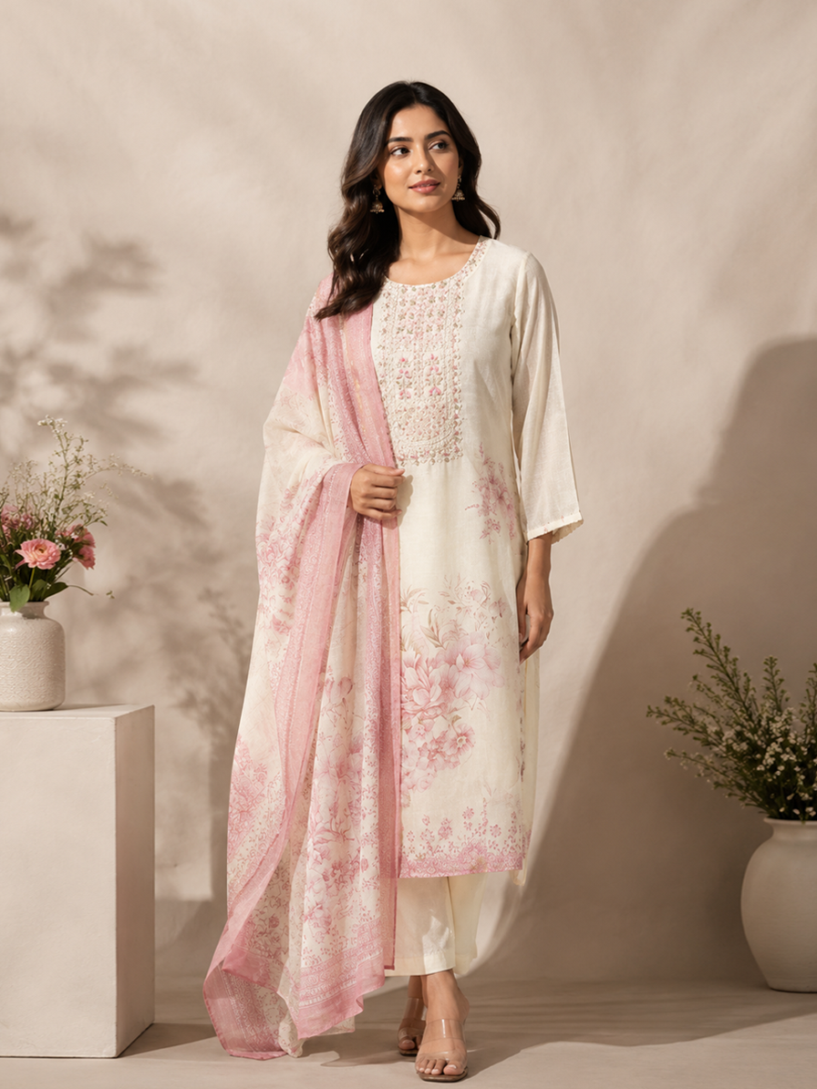 White Floral Suit Set