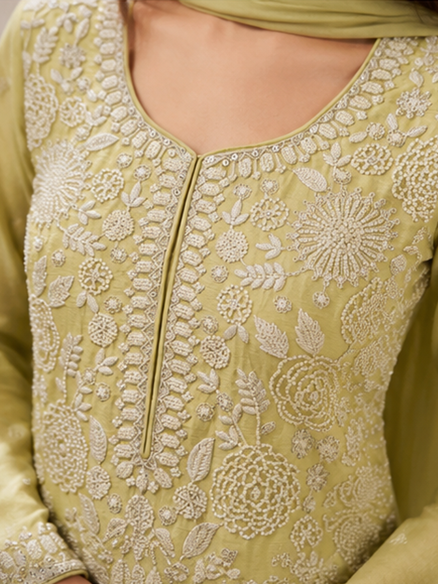 Green Chinon Sharara Set
