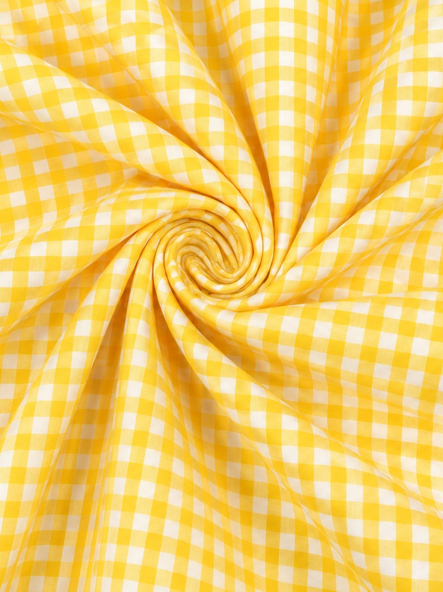 Yellow & White Gingham Checks Cotton Fabric