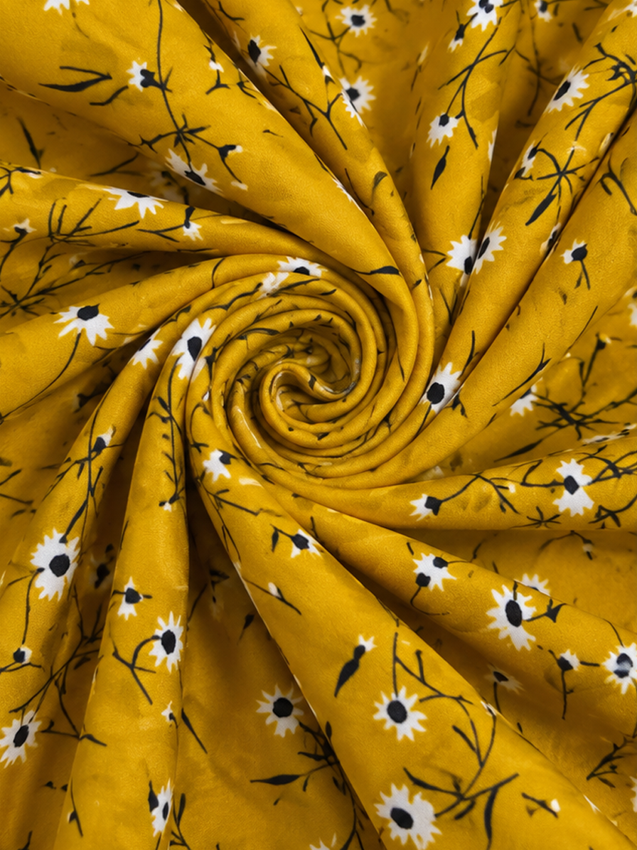 Mustard Floral Crepe Fabric