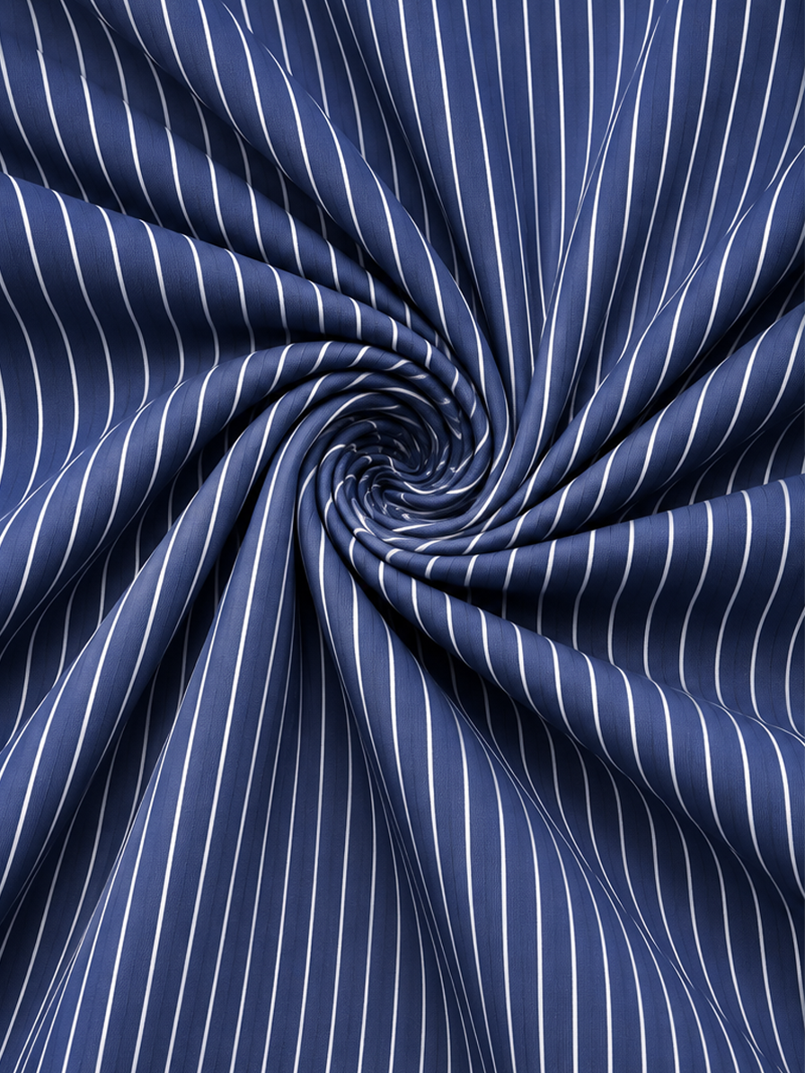 Navy Blue & White Stripes Cotton Fabric