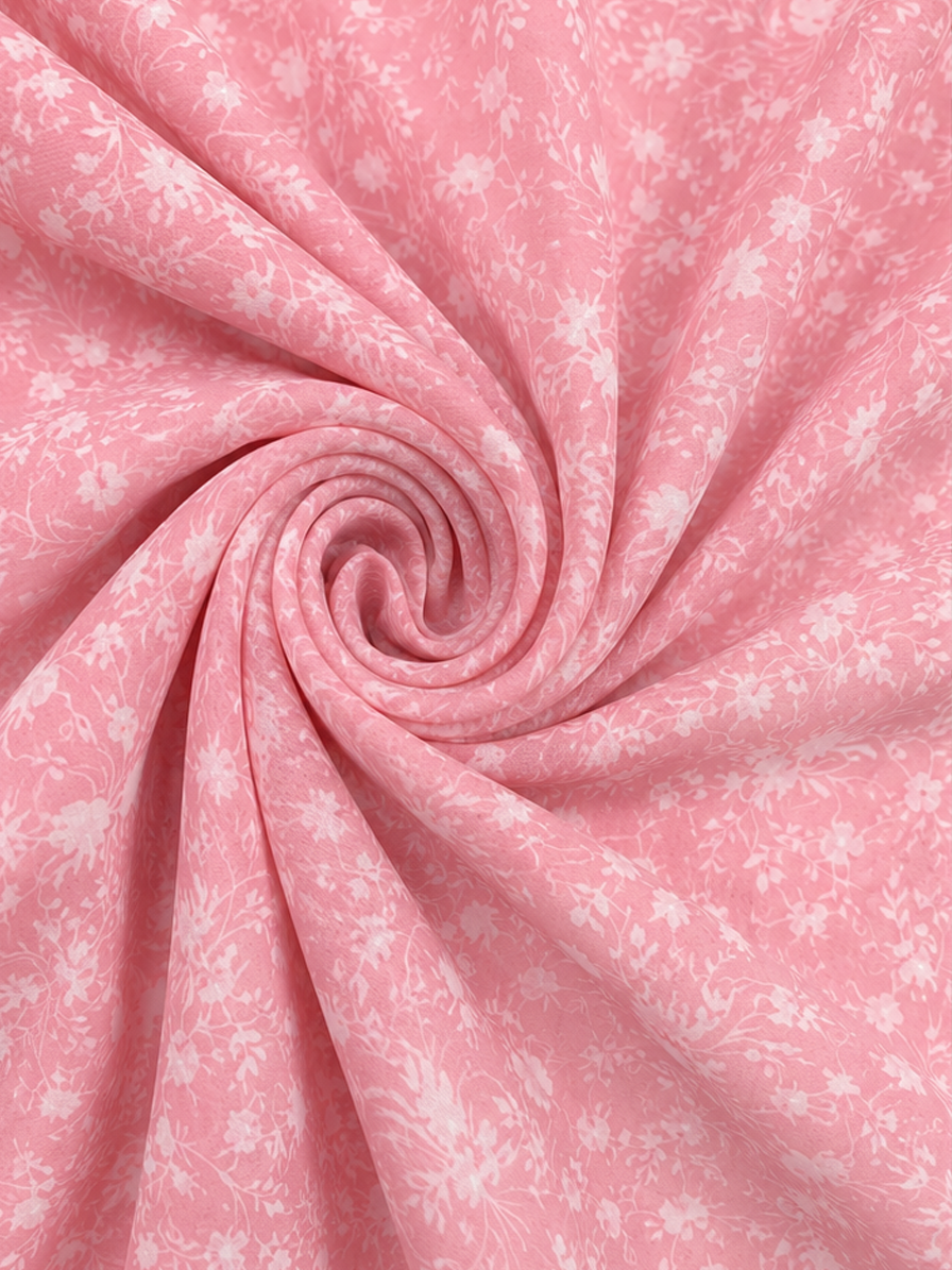 Peach Floral Georgette Fabric