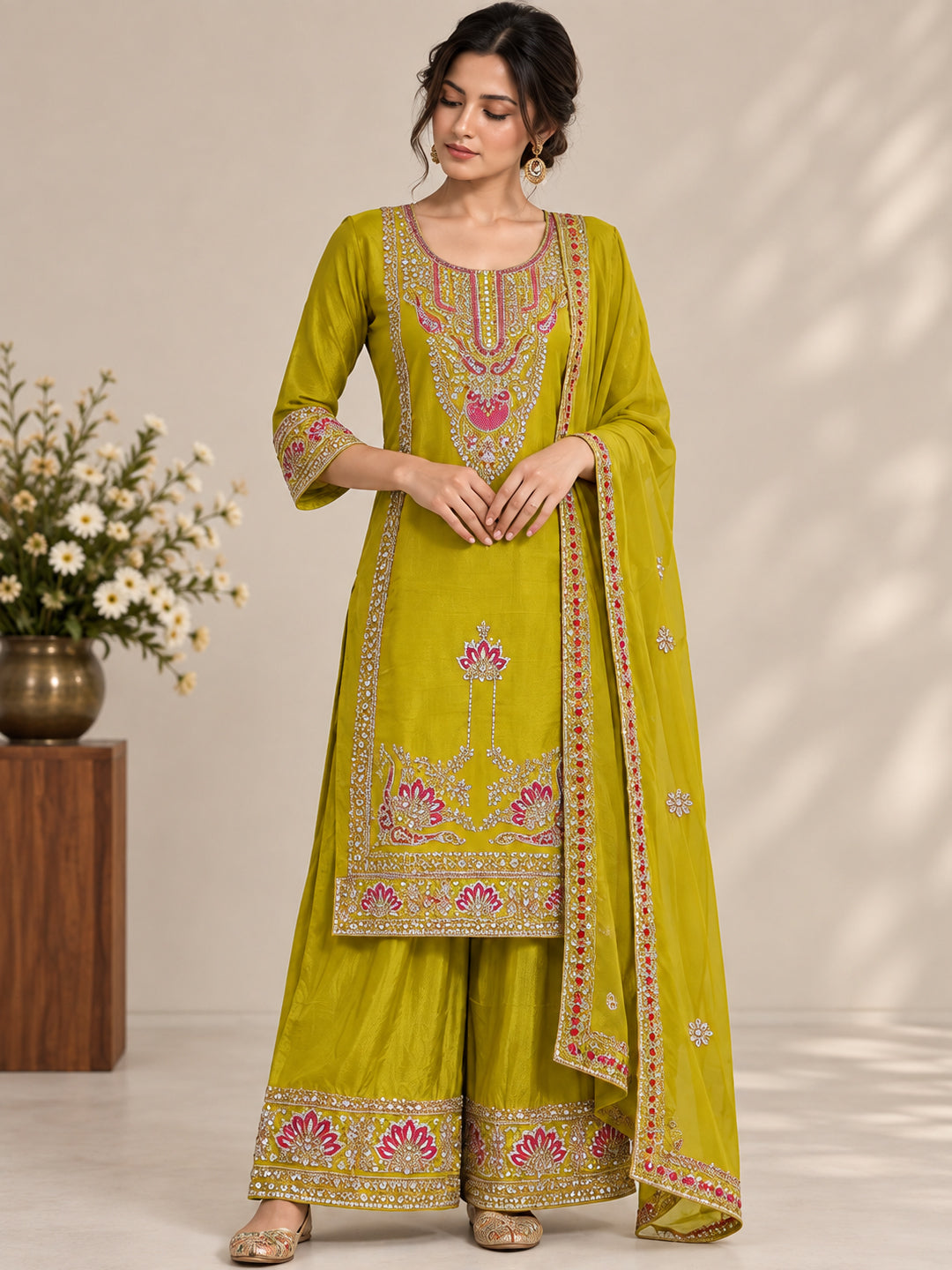 Yellow Embroidered Sharara Set