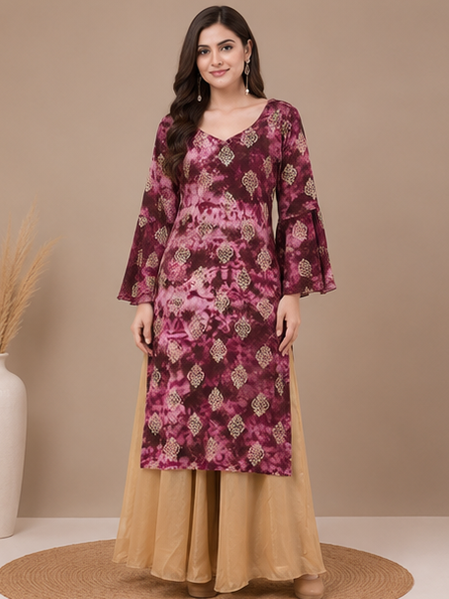 Tie-Dye Foil Print Straight Kurti