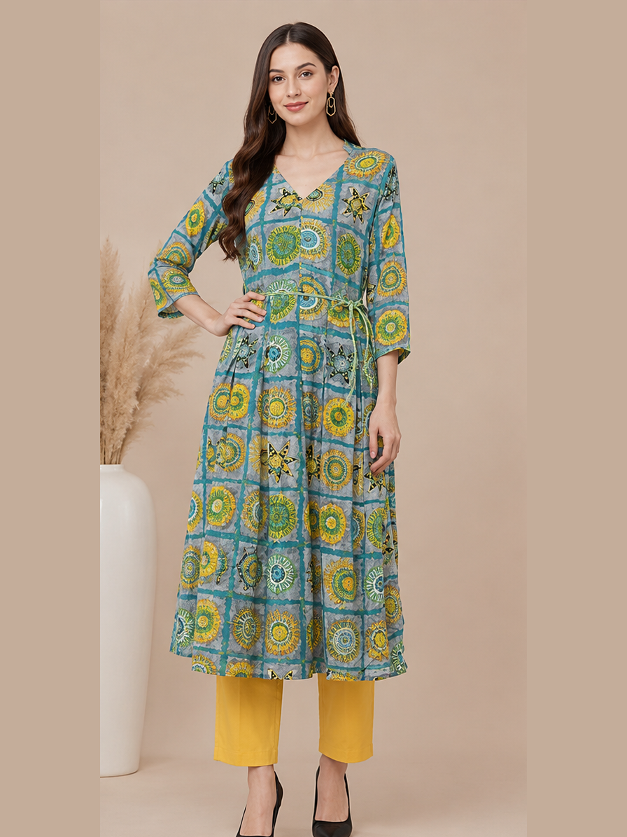 Box Pleated Printed Kurti
