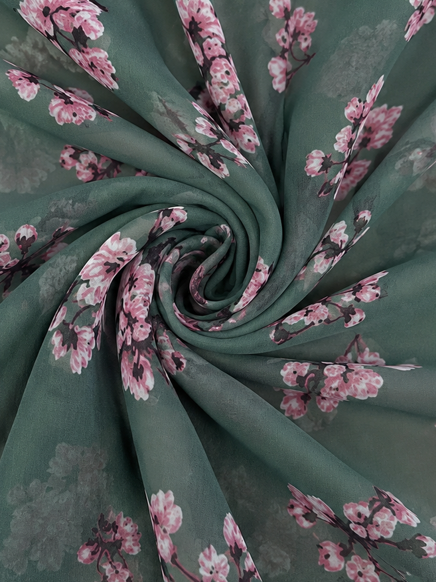 Green & Pink Floral Georgette Fabric